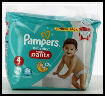 Lot de 72  Couches Pampers Baby Dry  Pants 9-15 kg Taille 4 Neuf