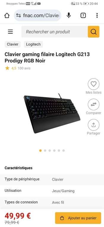 Clavier Logitech g213 prodigy + souris g502 P.S.