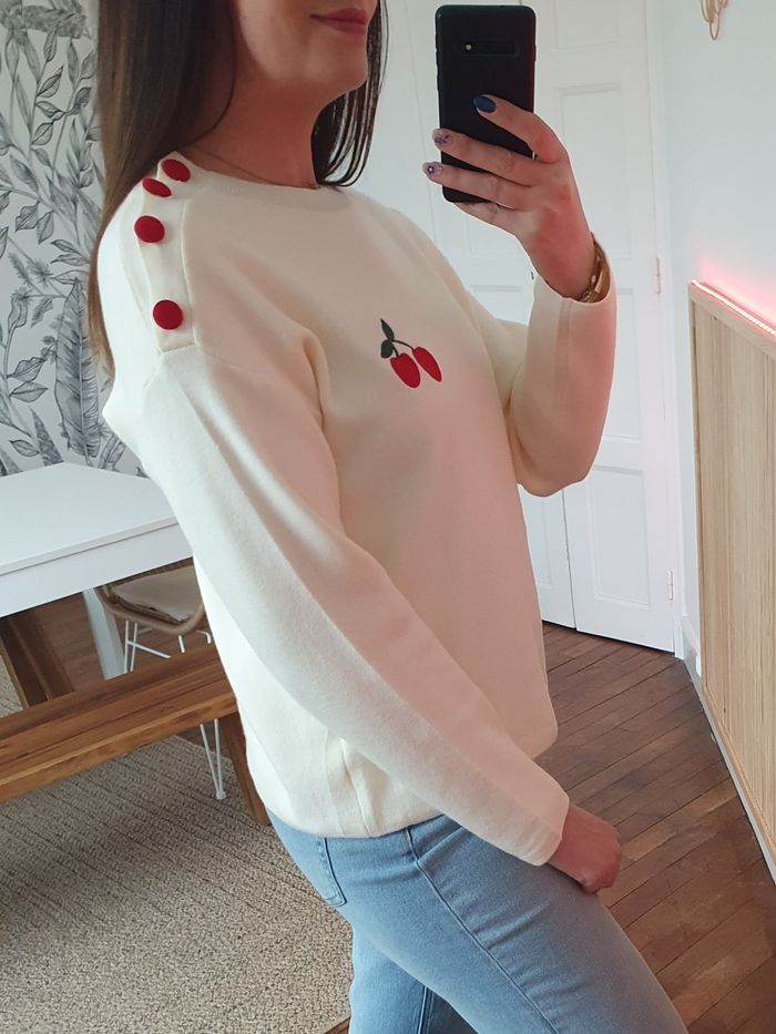 Pull écru Cerises brodées Taille unique - photo numéro 3