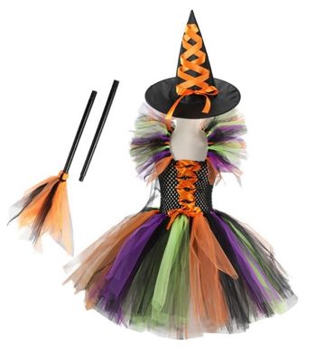 Déguisement robe sorcière multicolores Halloween et ces accessoires Taille 4-7ans
