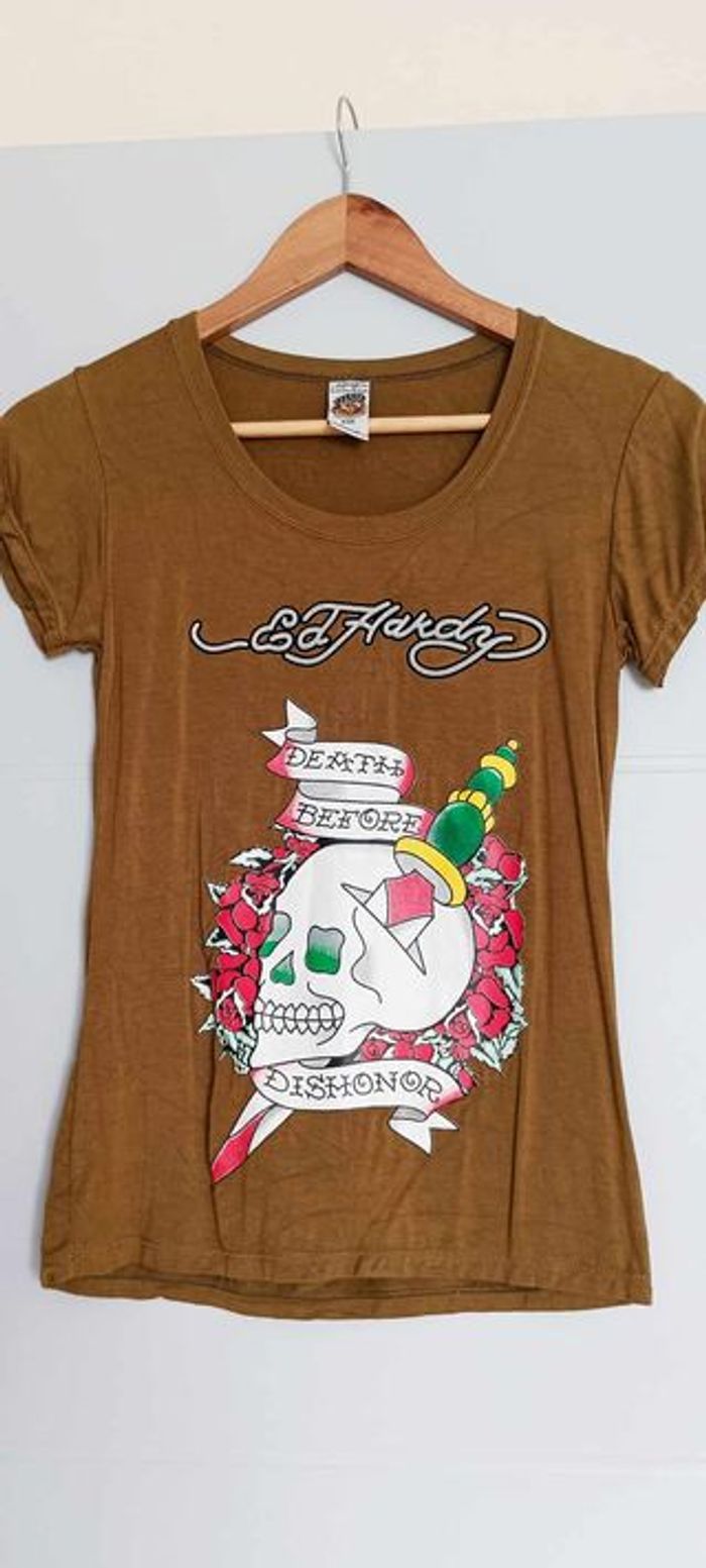 T-shirt fille/femme kaki imprimé Ed Hardy Taille S