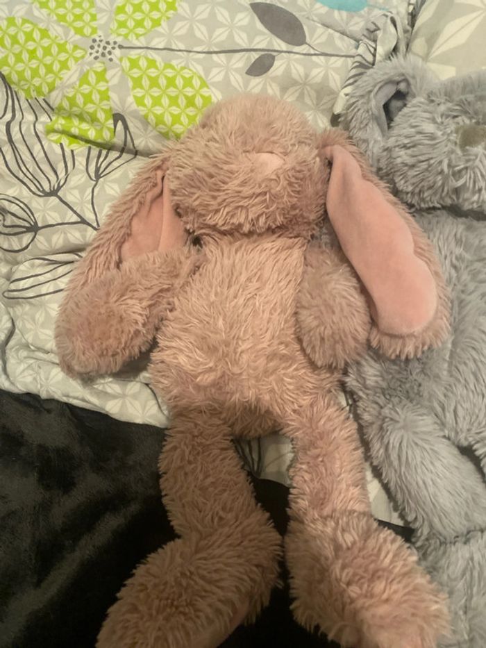 ensemble/lot de lapin, doudou, tout doux rose et gris - photo numéro 3