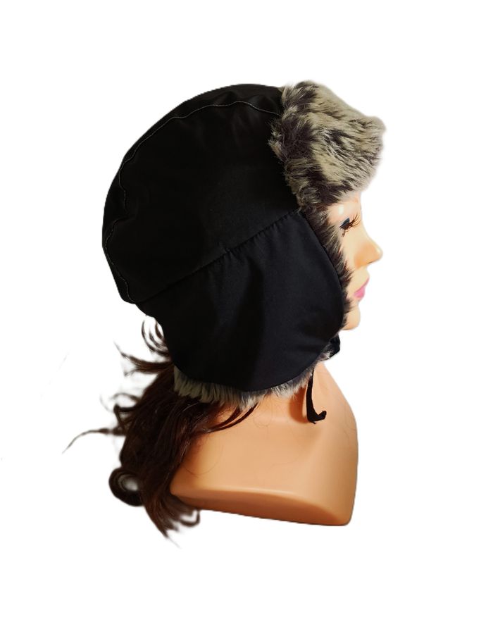 Bonnet cache oreilles. Chapka noir et beige. Fausse fourrure. Quechua. Taille S / M. 55 - 58 cm - photo numéro 3