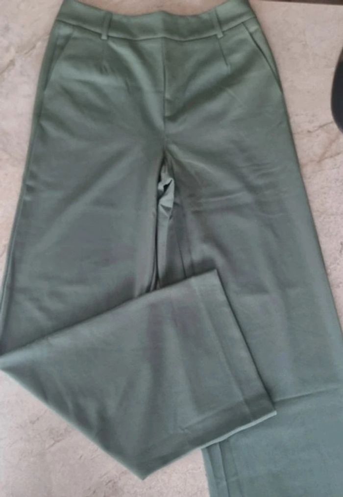 Pantalon a jambe ample Vila - Taille haute - Vivarone - Duck Green - photo numéro 3