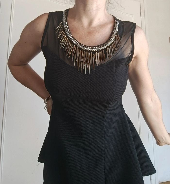 💎 blouse top voile transparent et décor doré t s 36 m 38 vintage y2k 90s 2000 - photo numéro 3