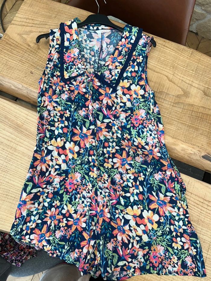 Salopette combinaison short taille L 40 camaïeu à fleurs tropicale fluide été - photo numéro 6