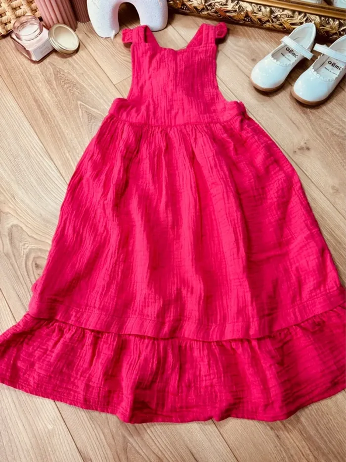 Taille 3-5 ans robe longue fille TAO rose fuchsia Neuve * gaze de coton * 🩷 - photo numéro 3