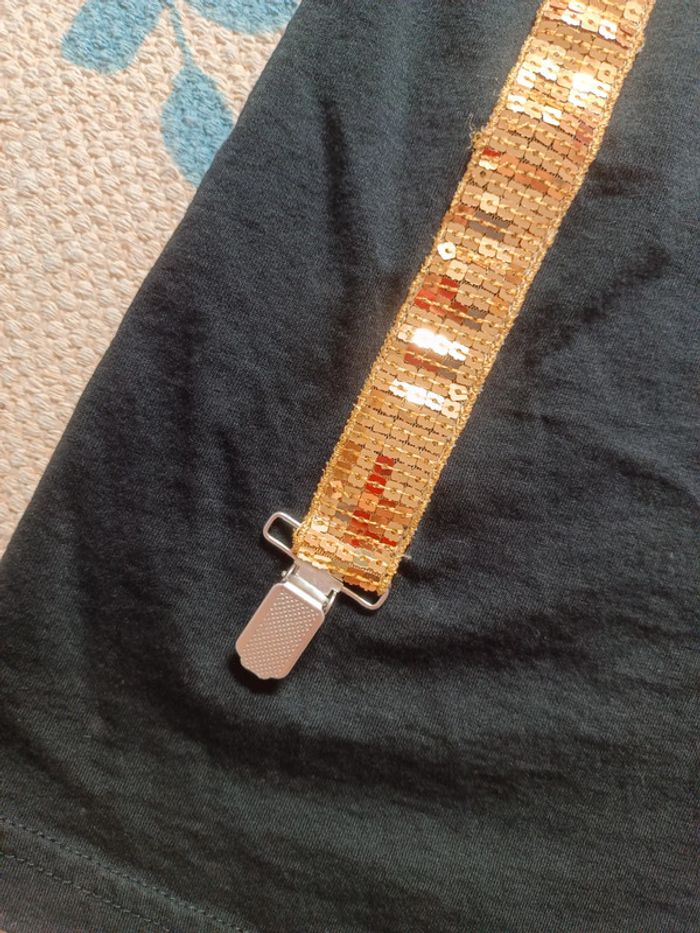 T-shirt noir smiley rainbow S sequins brillant doré argenté - photo numéro 3