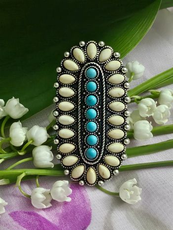 Bague ajustable avec ses pierres howlite et turquoise en acier inoxydable