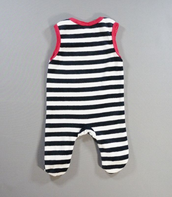 Pyjama dors-bien grenouillère velours bleu foncé blanc rouge Mickey rayures Disney 1 – 2 mois 56 cm garçon - photo numéro 4