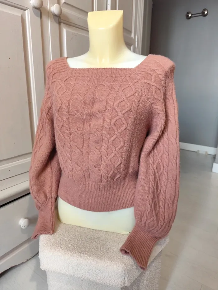 Pull chaud hiver vieux rose col carré manches longues T38 - Shein