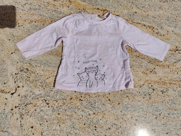 Tee shirt rose avec chat Tao 9 mois