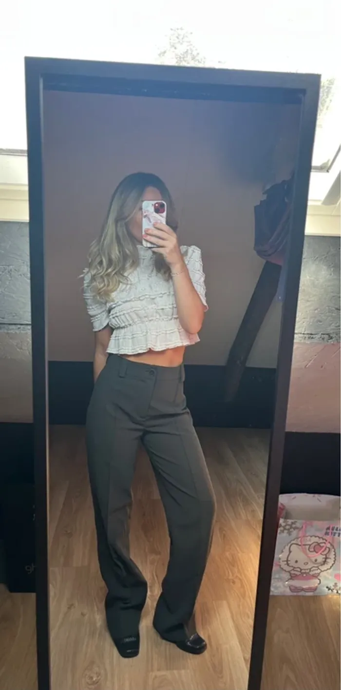 pantalon droit vert foncé Zara - photo numéro 4