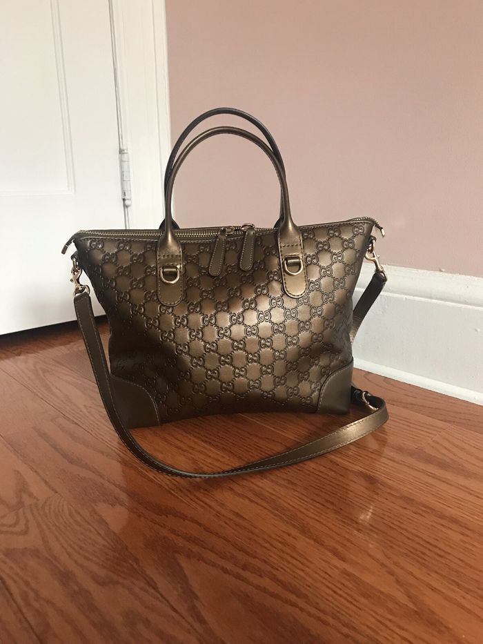 Sac cartable Gucci Guccissima en cuir marron gaufré, - photo numéro 2