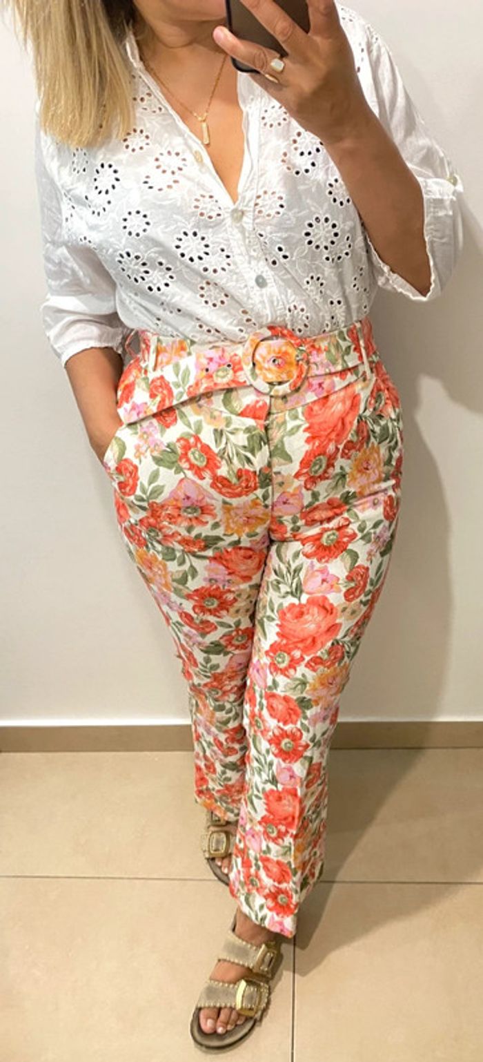 🧡Pantalon Fleuri Mango Taille 38