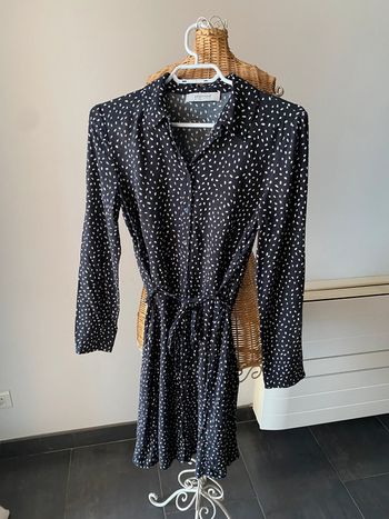 Robe chemise Promod noire à pois blanc avec ceinture taille 34