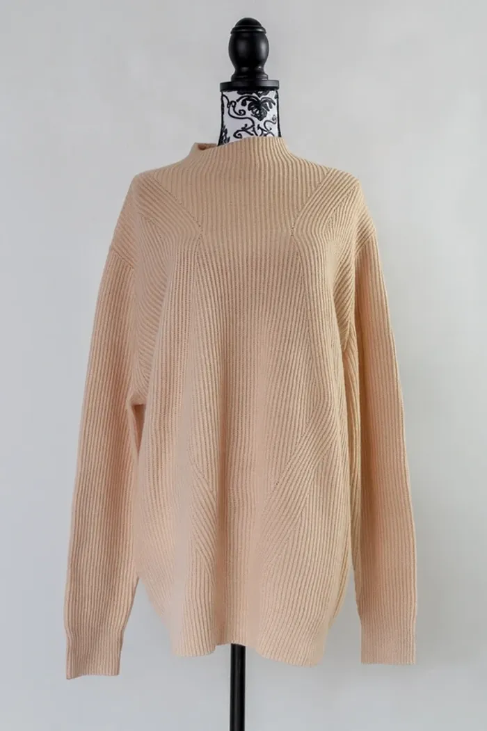 Pull oversize beige en maille côtelée – RIU Paris – Taille 5 (XL/XXL)