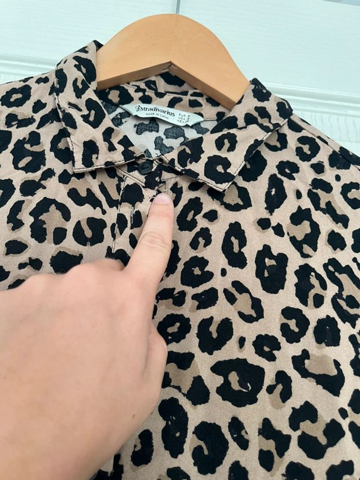 Robe à manche longue stradivarius beige et noir motif léopard taille s - photo numéro 3