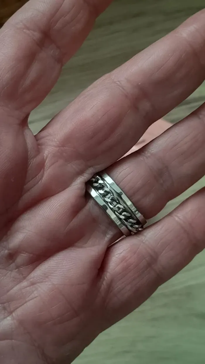 Bague anneau avec chaine, pour homme ou pour femme en Titane argentée, taille 60 - photo numéro 5