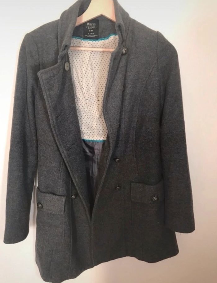 Manteau laine gris style caban militaire Zara taille M - photo numéro 3