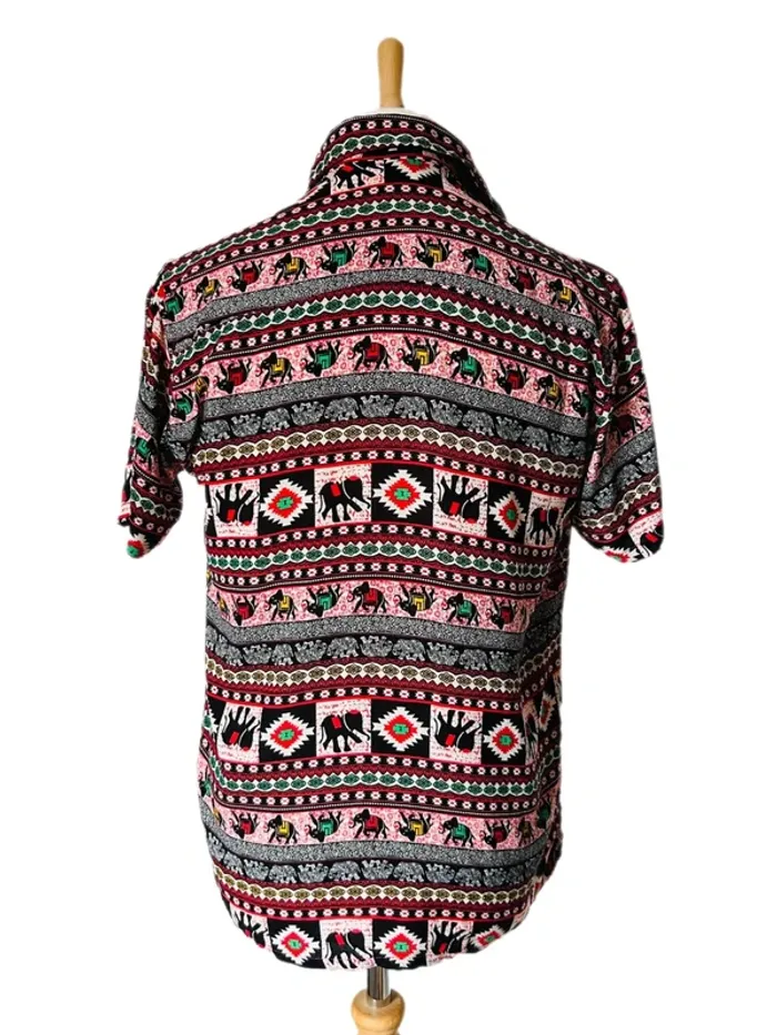 🐘Chemise vintage hippie 100% coton éléphants multicolores🌿Indian ethnic festival style shirt🐘 - photo numéro 5