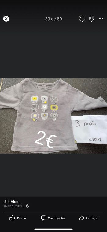 T-shirt manches longues pour fille 3 mois