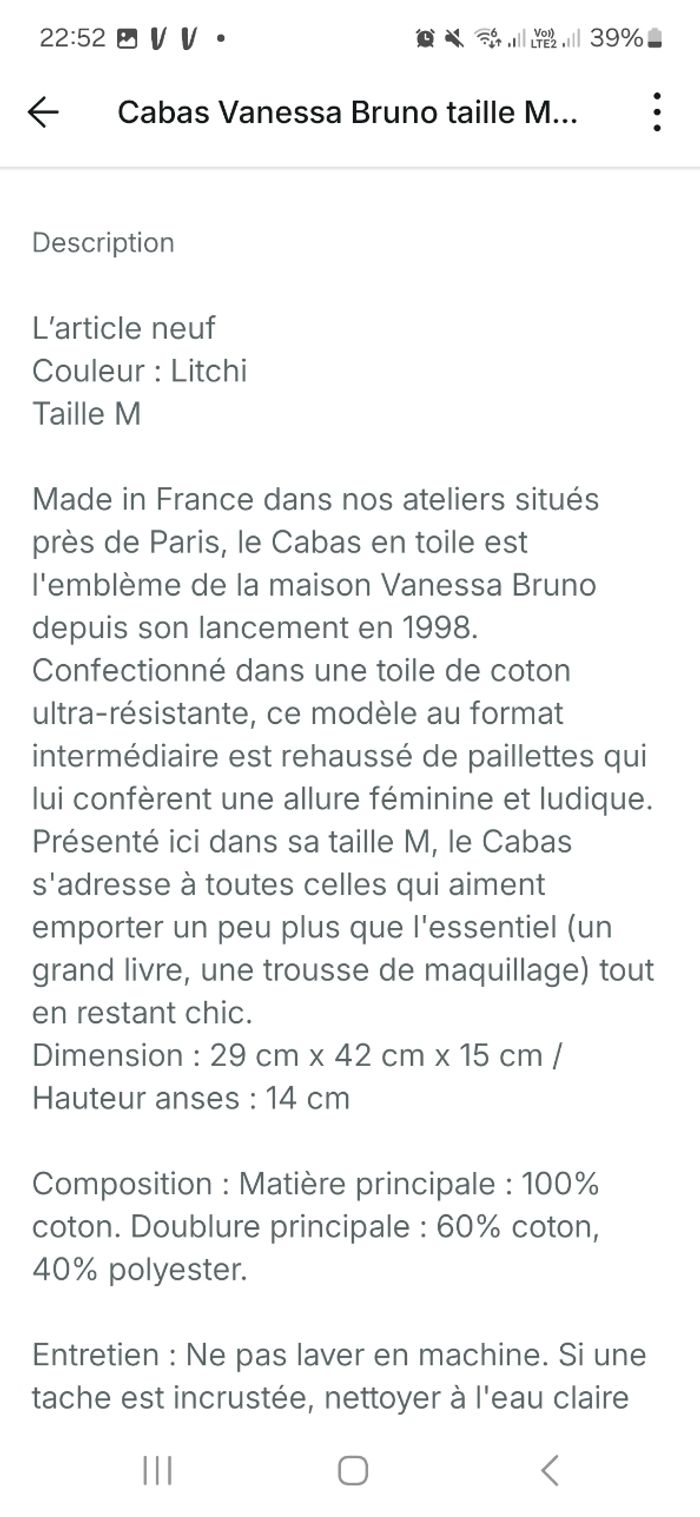 Cabas Vanessa Bruno taille M couleur litchi - photo numéro 5