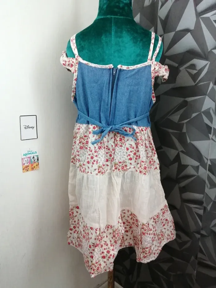 Robe à volant épaules dénudées motifs fleuris avec plusieurs matières / xinxin / (10ans) - photo numéro 4