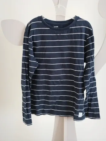 Tee-shirt manches longues marinière bleu marine et blanc Kiabi taille 12 ans