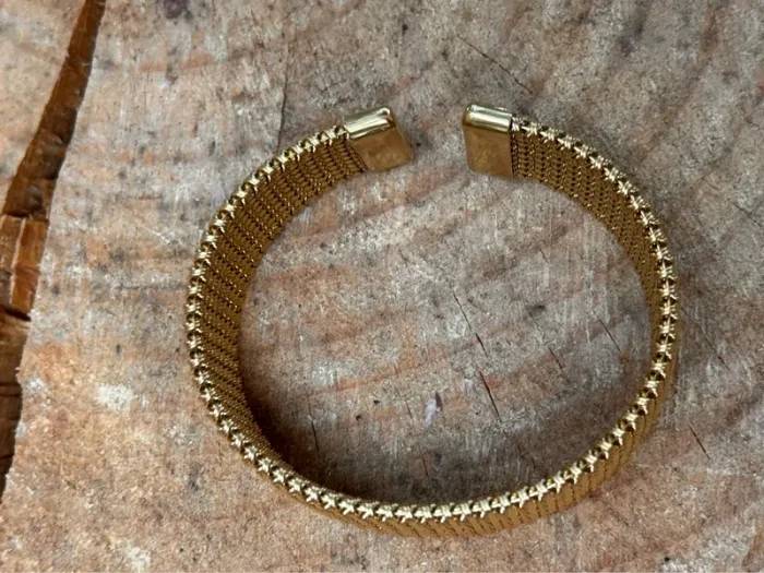 Bracelet jonc  large ouvert  habaha Paris mailles serrées acier inoxydable or - photo numéro 6