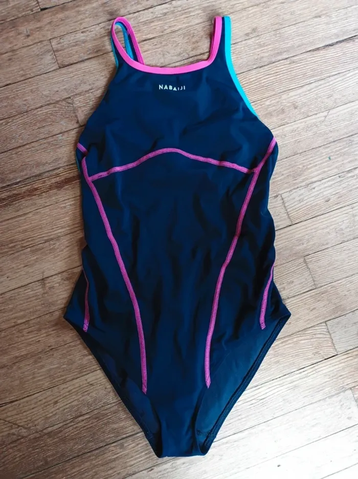 Maillot de bain fille bleu marine Nabaiji