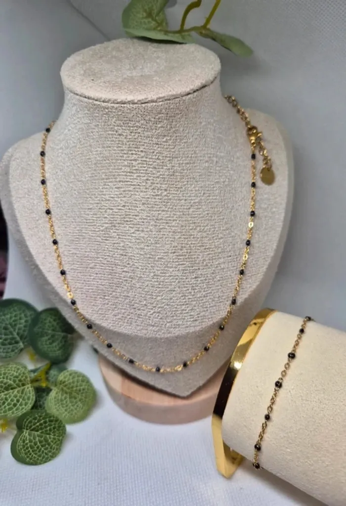 Parure lot de 2 bijoux en acier inoxydable 
Collier ras du cou + bracelet - photo numéro 4