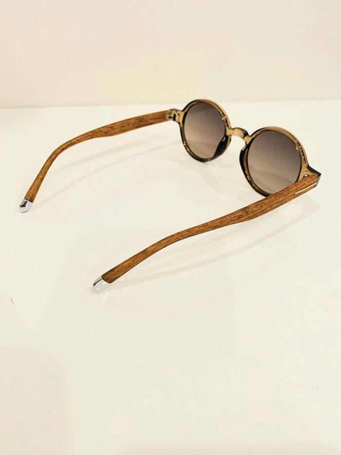 Lunette de soleil mixte ronde marron miel bras effet bois UV protection catégorie 2 - photo numéro 6