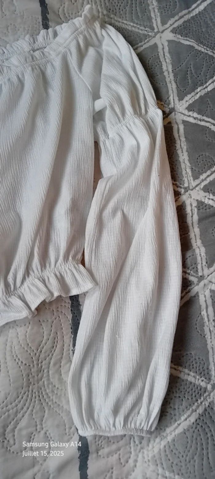 Blouse courte col Bardot elastique aspect plissé blanc femme L bershka - photo numéro 9