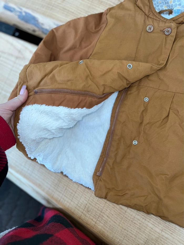 Manteau imperméable okaidi 3 ans marron camel intérieur fourrure blanc - photo numéro 4