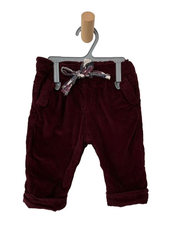 Pantalon bordeaux en velours côtelé - Zara 3-6 mois (68cm) - photo numéro 2