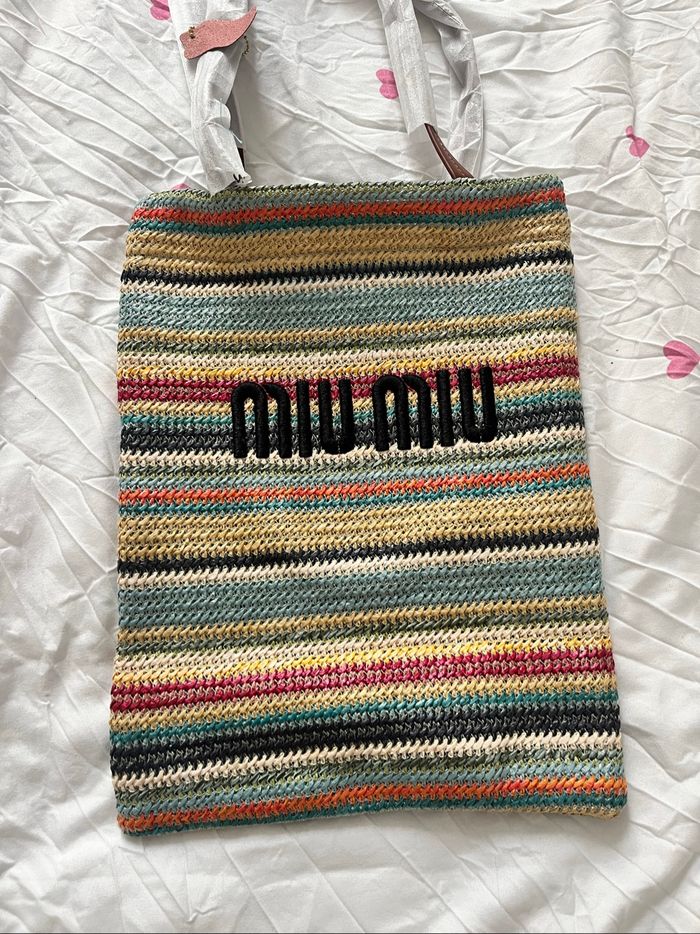 Miu Miu sac cabas en crochet à rayures - photo numéro 2