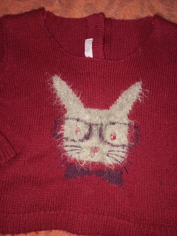 Pull 24 mois bordeaux lapin a lunettes jusqu'à 3 ans - photo numéro 2