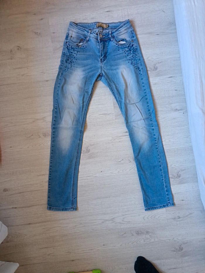 Jeans 36 S femme pantalon mychristy tbe perles strass