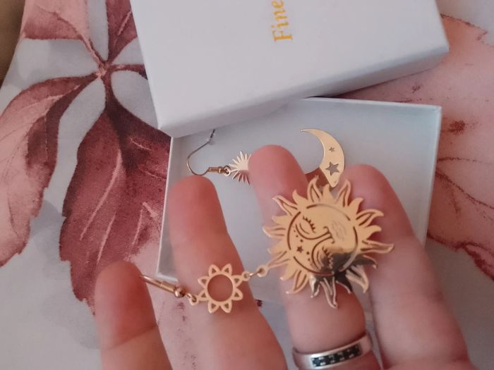 Boucles d'oreilles lune soleil en acier inoxydable - photo numéro 3