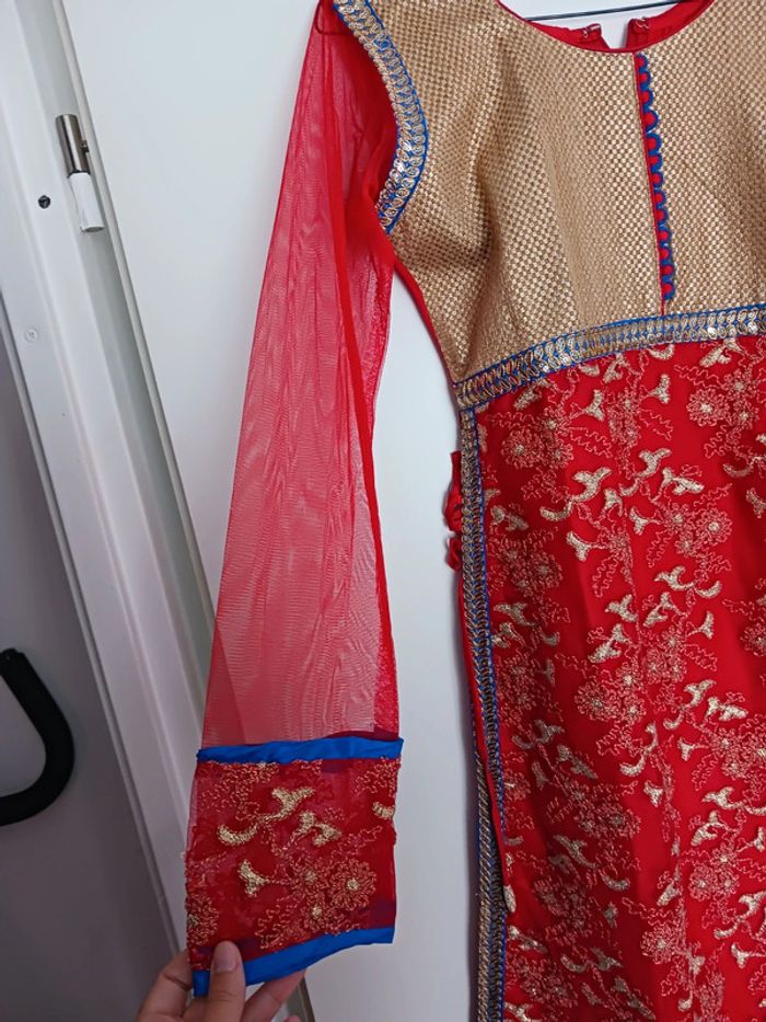 Tunique indienne bleue/rouge avec écharpe Taille 38 - photo numéro 2