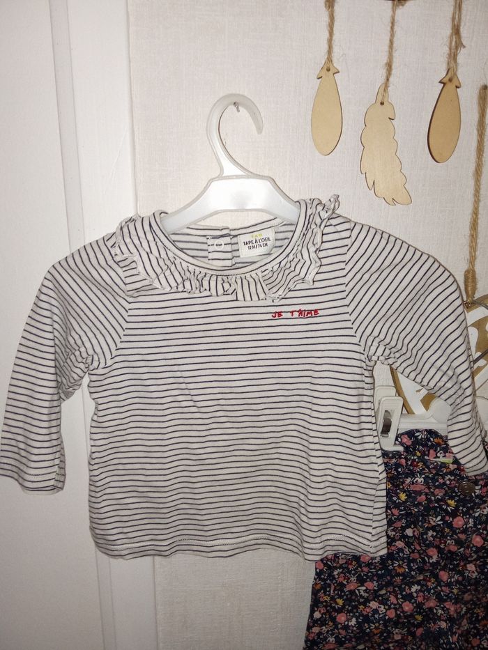 Ensemble bébé fille 12 mois mi saison, pantalon et blouse marque tape à l'oeil - photo numéro 2