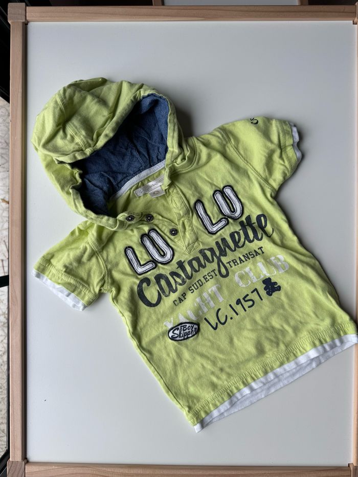 T-shirt à capuche jaune/bleu Lulu 24 mois