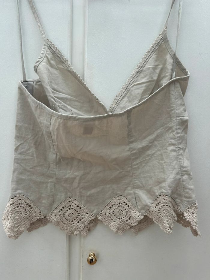 Top beige à dentelles en lin et coton taille 42 h&m - photo numéro 5