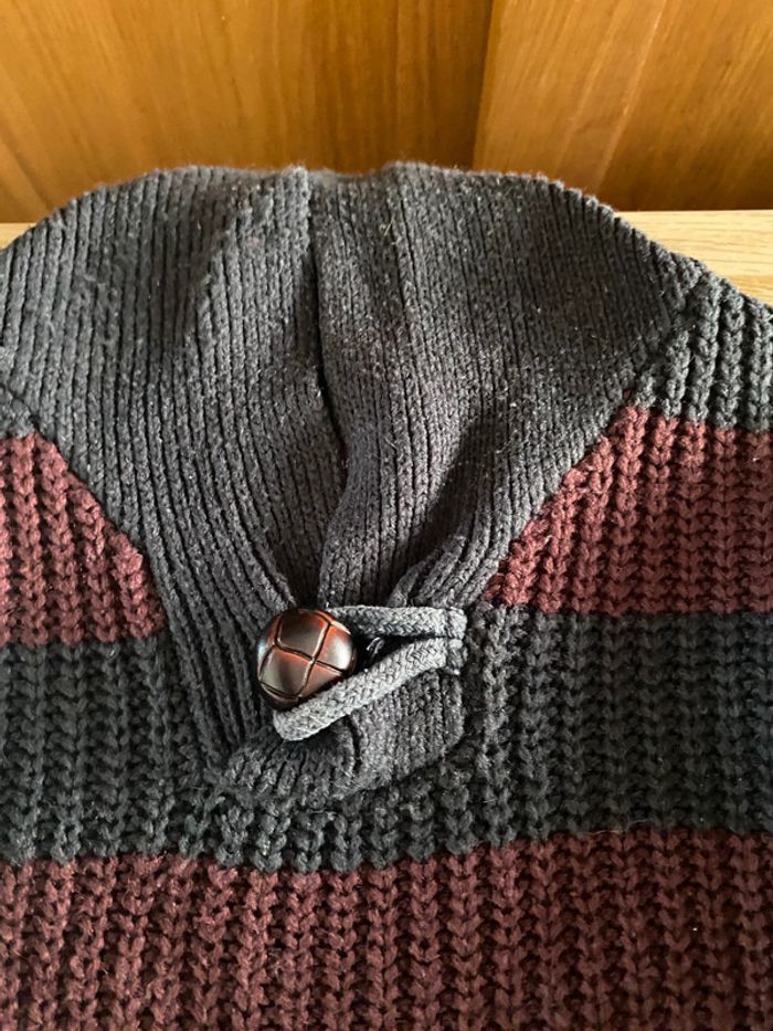 Pull garçon sergent major 8 ans rayures hiver epais col châle - photo numéro 2