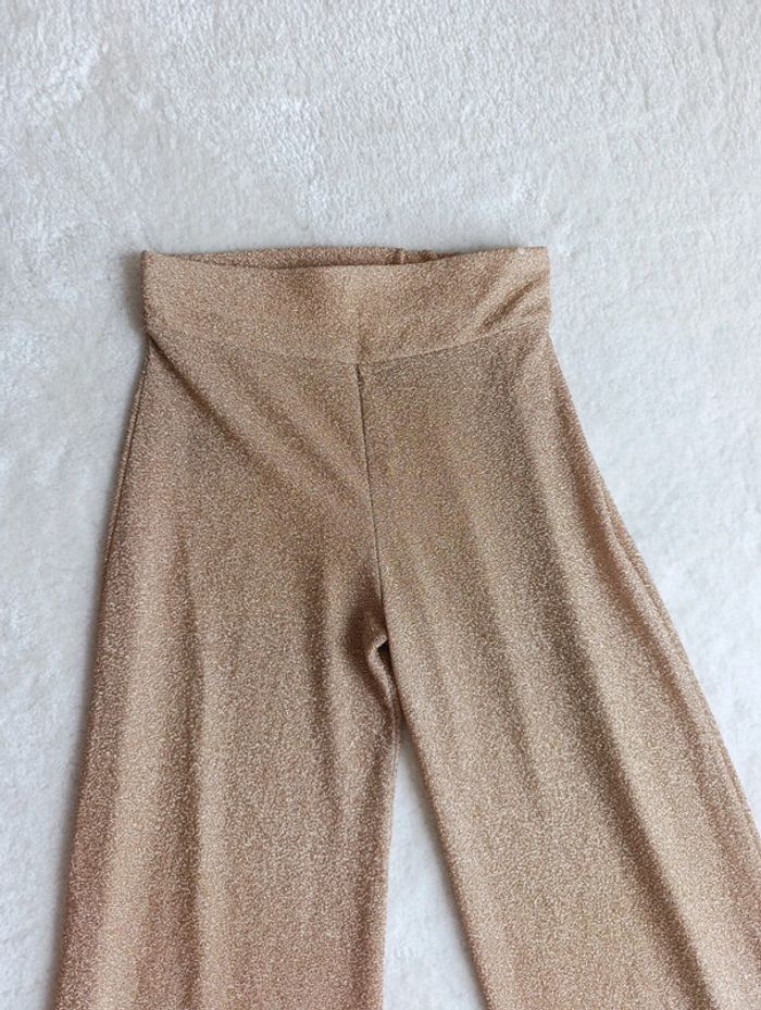 Pantalon legging doré paillettes Holly & Joey taille élastique jambes larges évasées fluide -Disco- - photo numéro 8