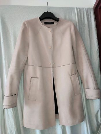 Manteau matière suédine mi long, rose nude clair