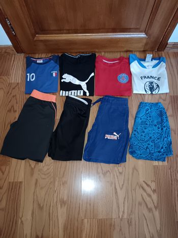 Lot 6 ans sport tee shirts, bermudas Puma, TAO, PSG etc