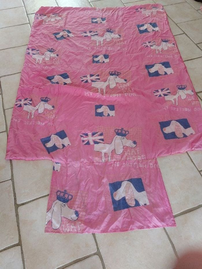 Housse couette taie rose