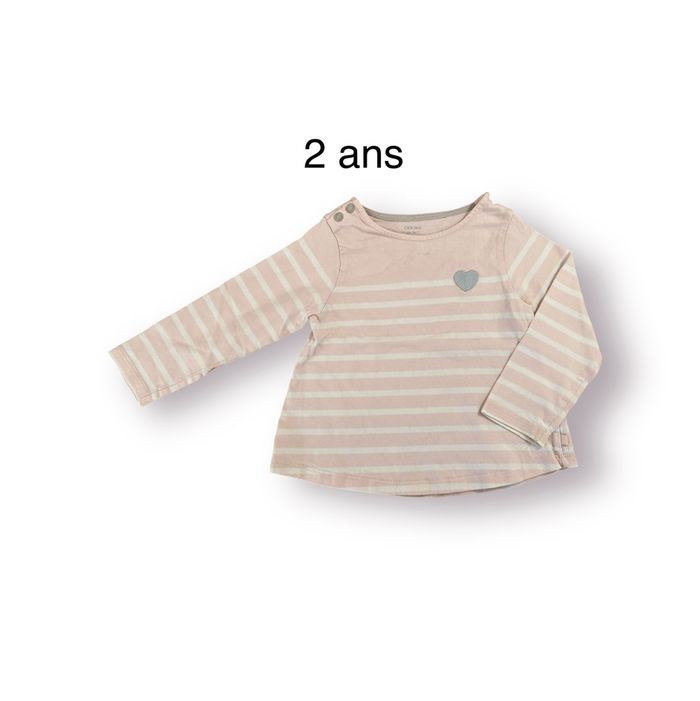 Obaïbi T-shirt manches longues rose/gris Taille 2 ans